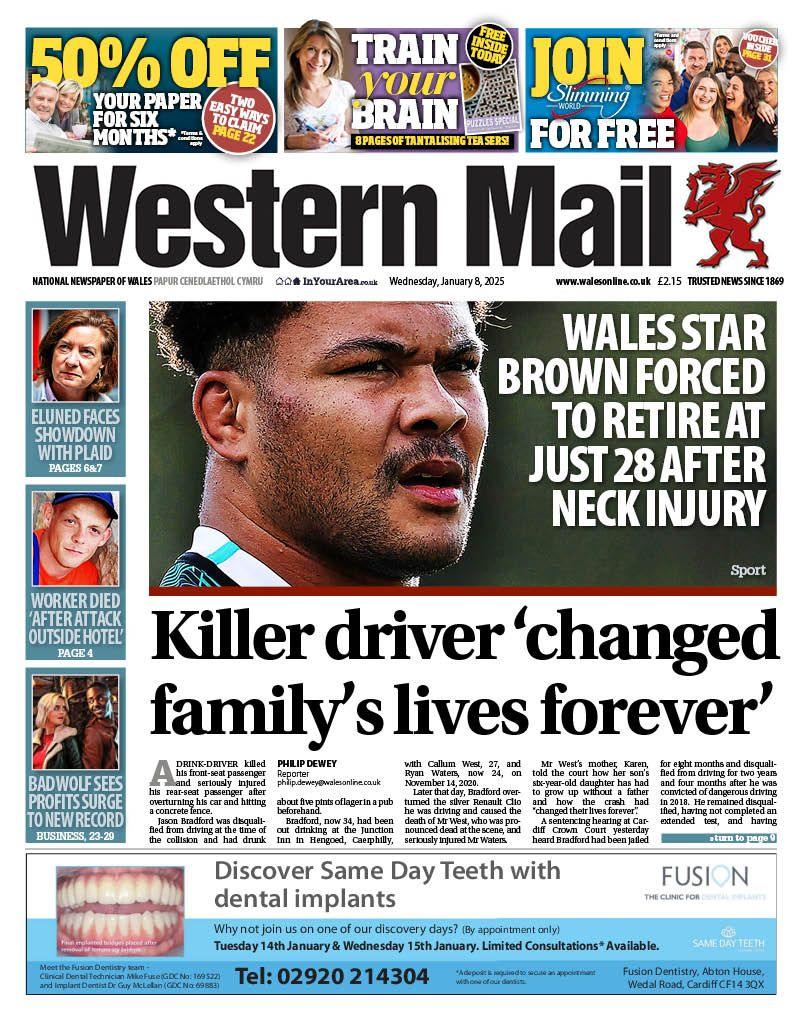 The front page of the Western Mail