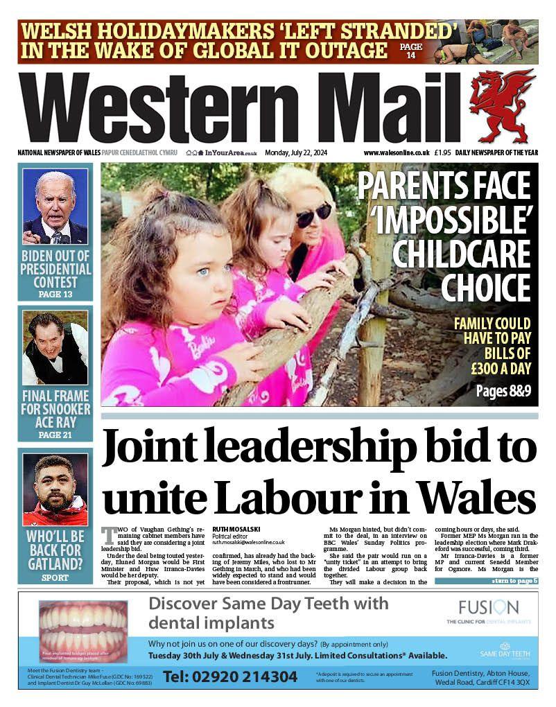 Front page of the Western Mail 