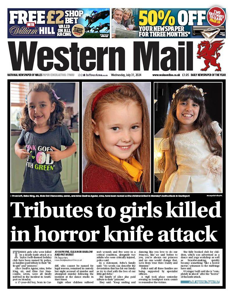 Front page, Western Mail 