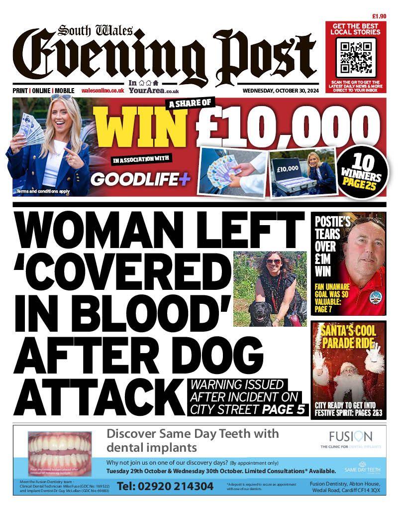 South Wales Evening Post front page 