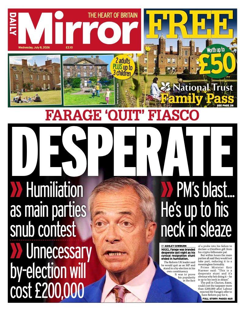 The headline on the front page of the Daily Mirror reads: 'Desperate.'