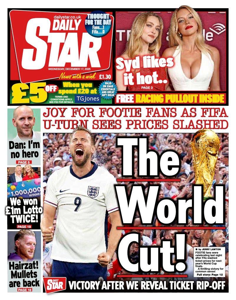 The headline on the front page of the Daily Star reads: "The World Cut".