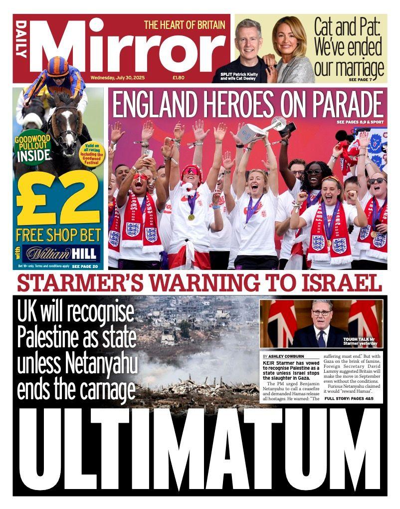 The headline on the front page of the Daily Mirror reads: "Ultimatum".