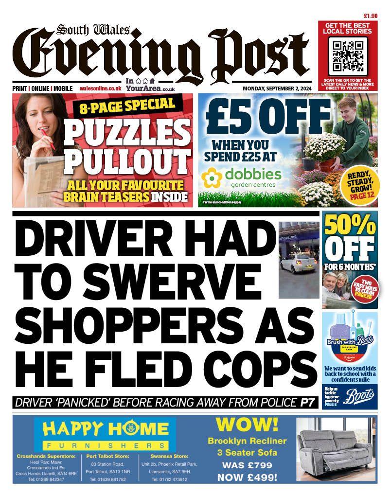 South Wales Evening Post front page