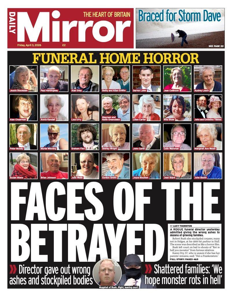 Titulli në faqen e parë të Daily Mirror thotë: "Fytyrat e të tradhtuarve".