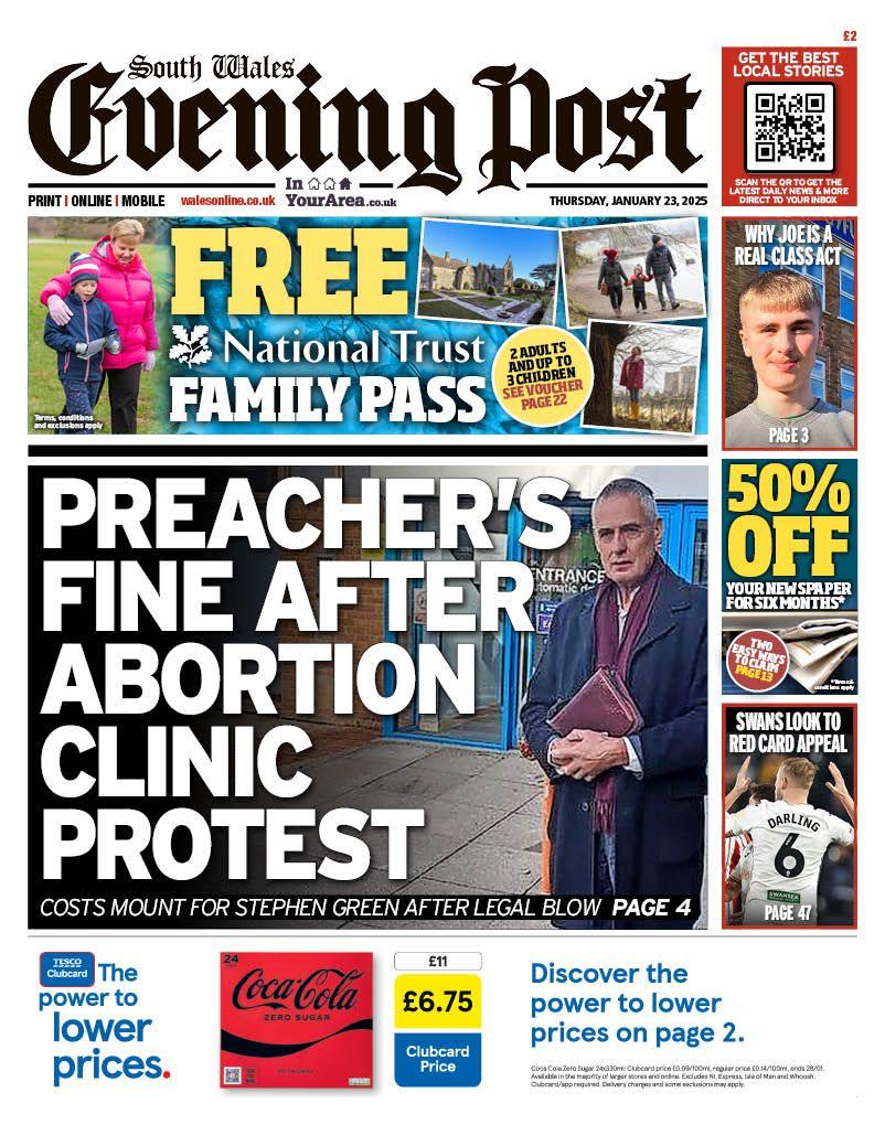 Front page of the South Wales Evening Post