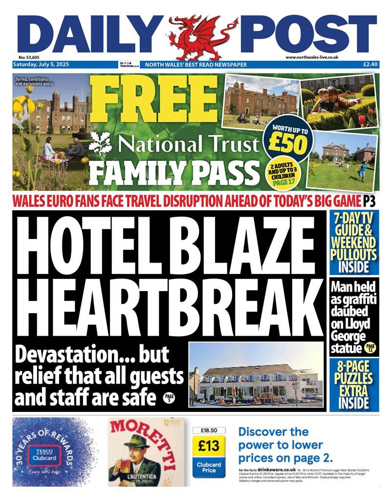 Daily Post front page headline: Hotel blaze heartbreak
