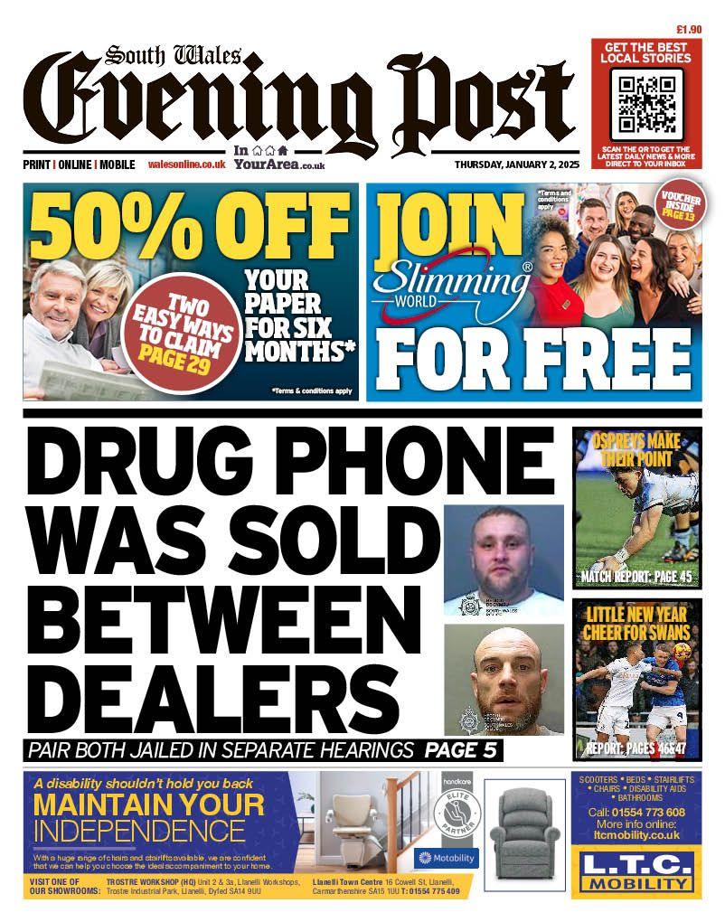 South Wales Evening Post front page