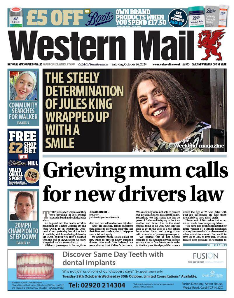 Front page of the Western Mail