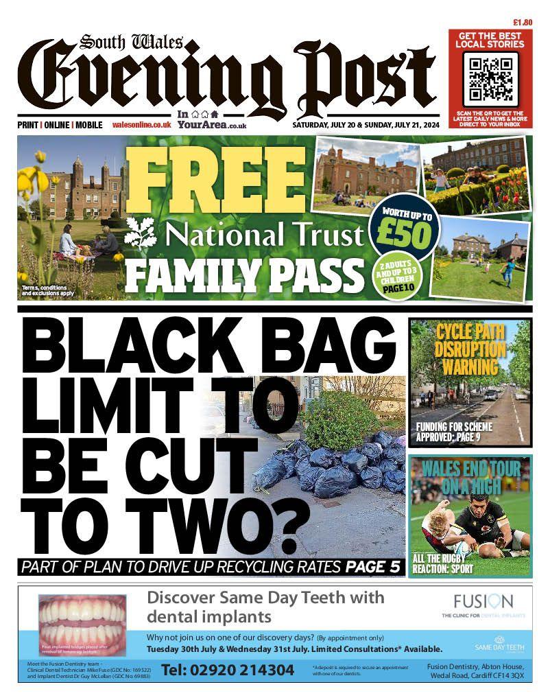 Front page of South Wales Evening Post