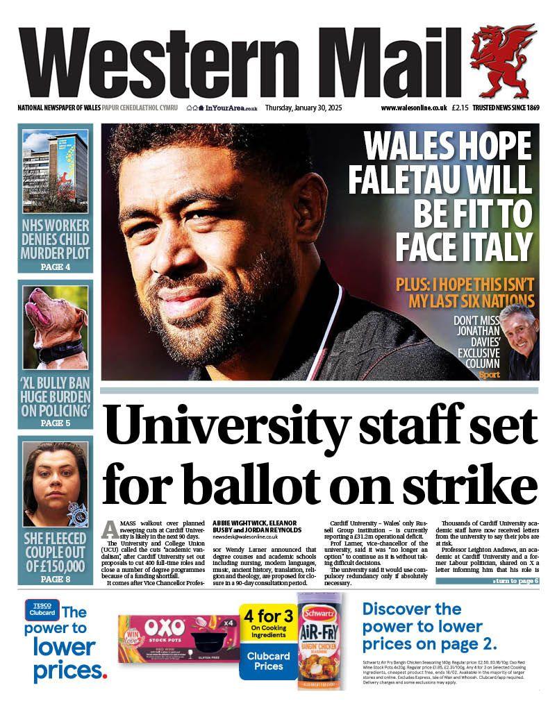 Front page of the Western Mail