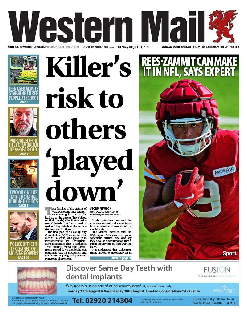 Front page of the Western Mail