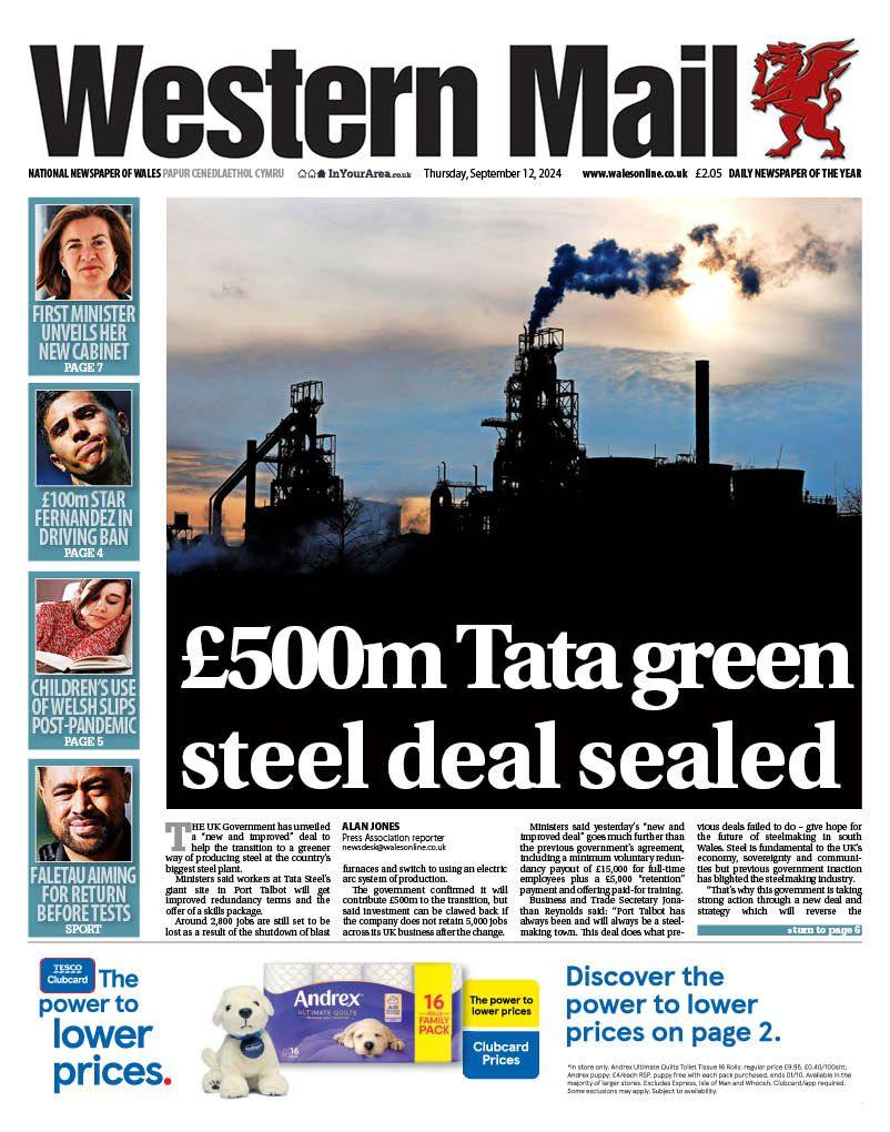 Front page of Western Mail