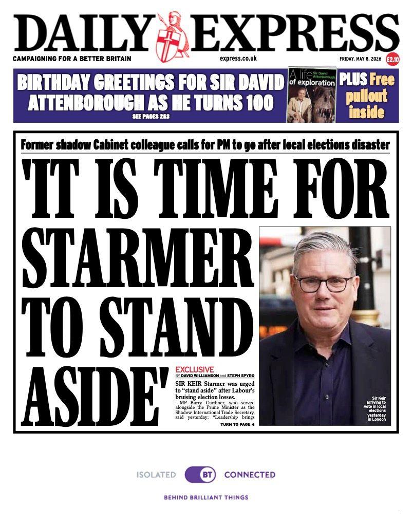 Titulli në faqen e parë të Daily Express thotë: “Është koha që Starmer të tërhiqet”.