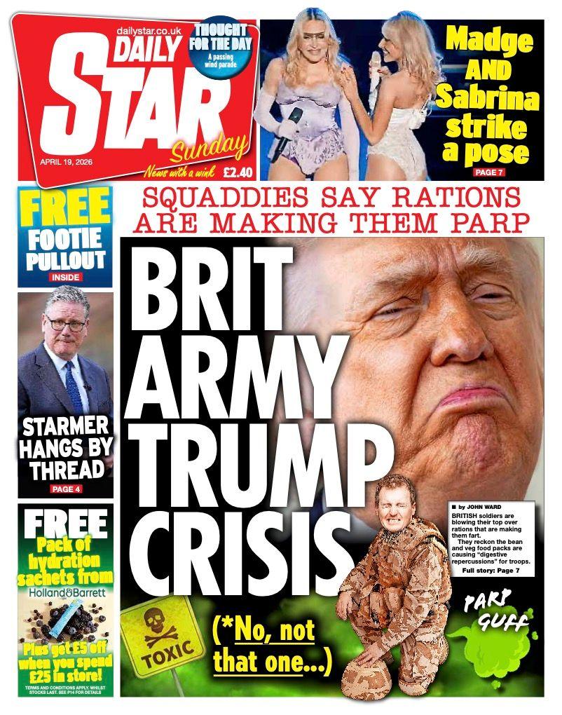 Titulli në faqen e parë të Daily Star thotë: "Kriza e Trumpit me ushtrinë britanike".