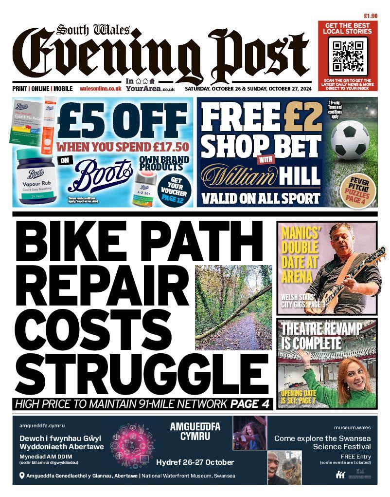 Front page of the South Wales Evening Post 