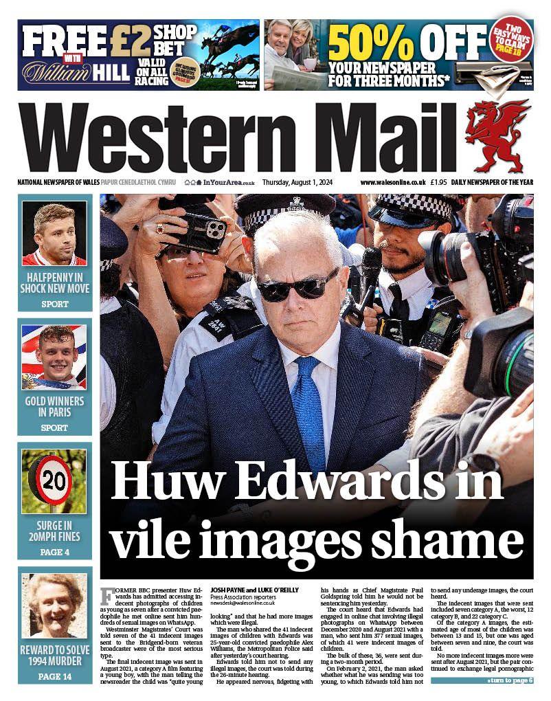Front page of the Western Mail