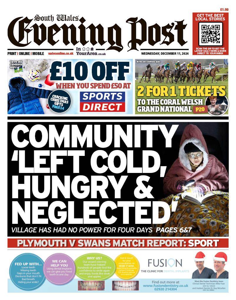 Front page of the South Wales Evening Post 