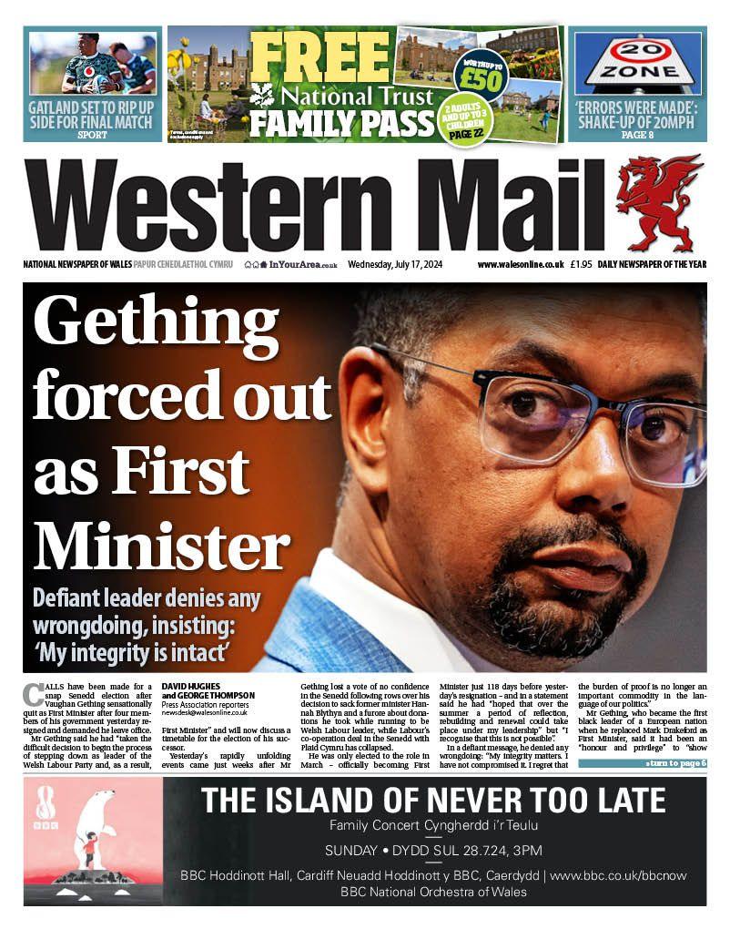 Front page of the Western Mail 