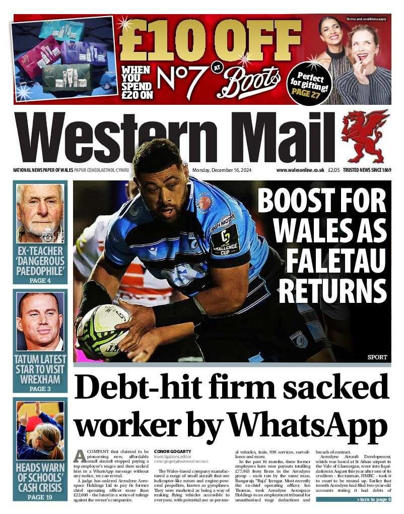 Western Mail front page 