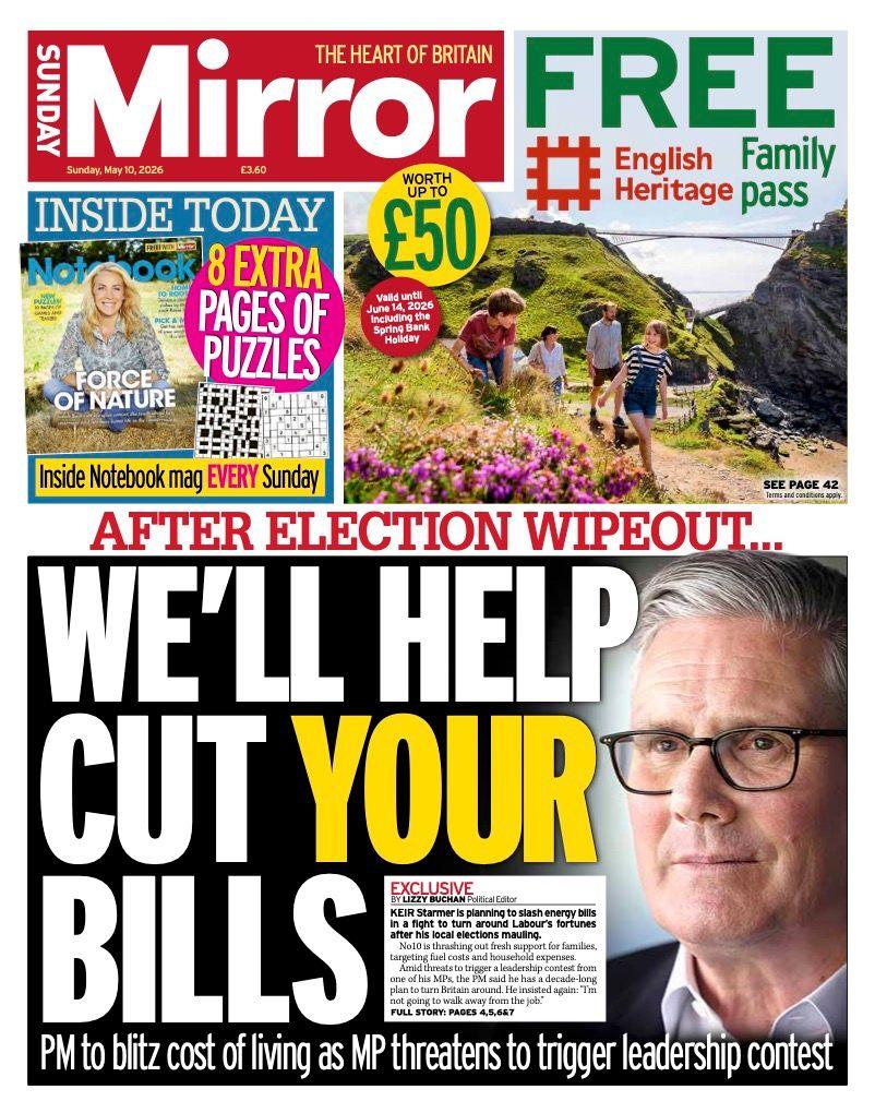 "Pas humbjes në zgjedhje... do t'ju ndihmojmë të shkurtoni faturat", shkruhet në titullin kryesor të faqes së parë të gazetës Sunday Mirror.