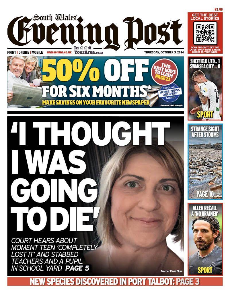 South Wales Evening Post front page 