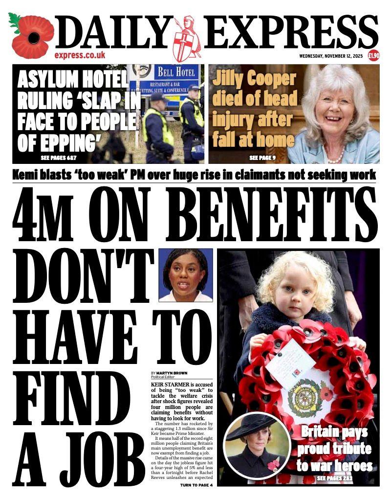 The headline on the front page of the Daily Express reads: "4m on benefits don't have to find a job".