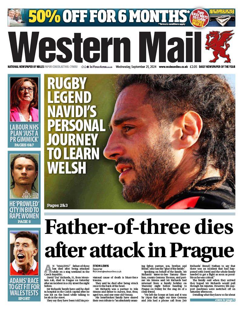 Front page of Western Mail