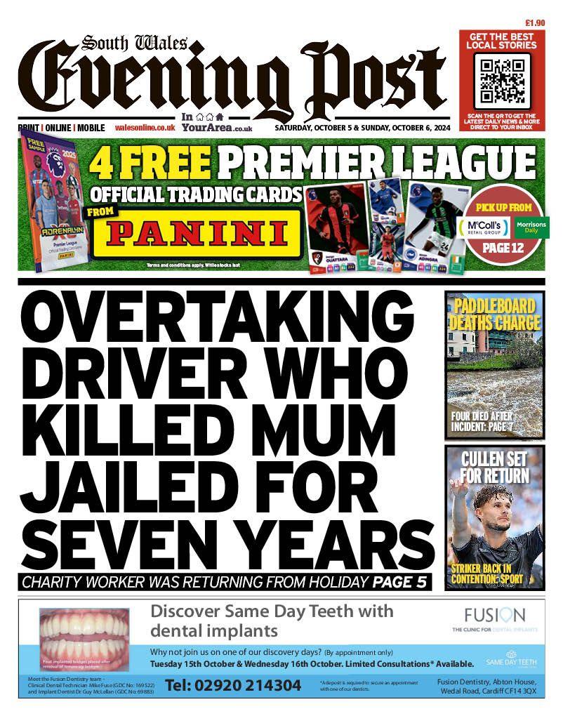 South Wales Evening Post front page