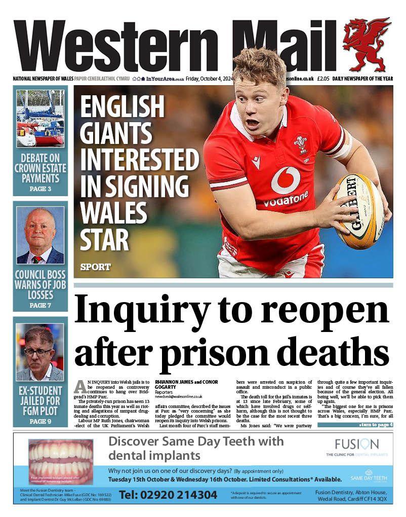 Western Mail front page