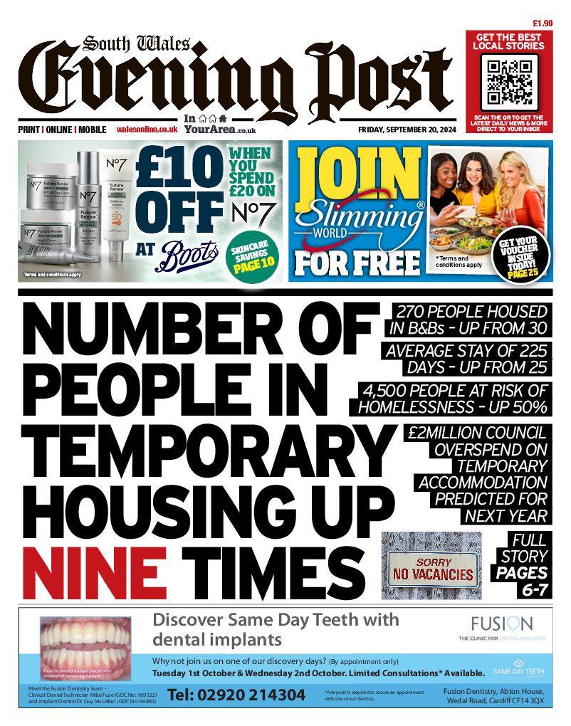 Front page of South Wales Evening Post