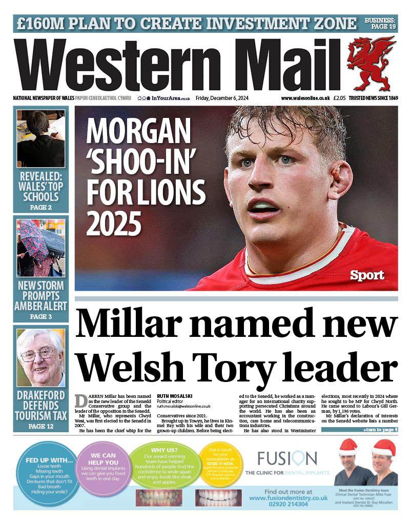 Front page of the Western Mail