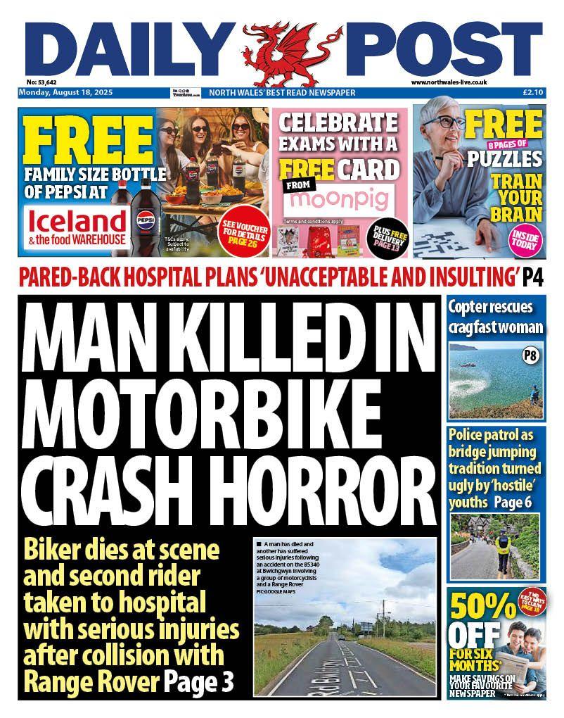 Daily Post with a main headline reading "Man kill in motorbike crash horror" and below that a picture of an empty road