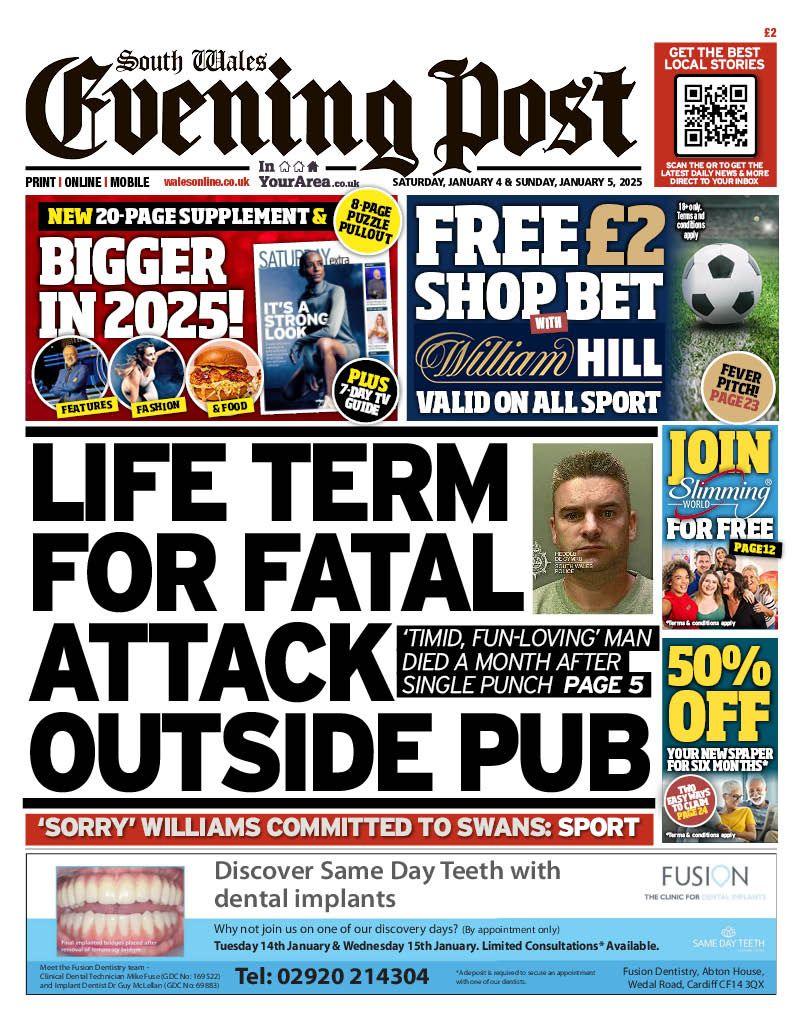 South Wales Evening Post front page