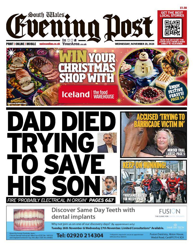 Front page of the South Wales Evening Post 