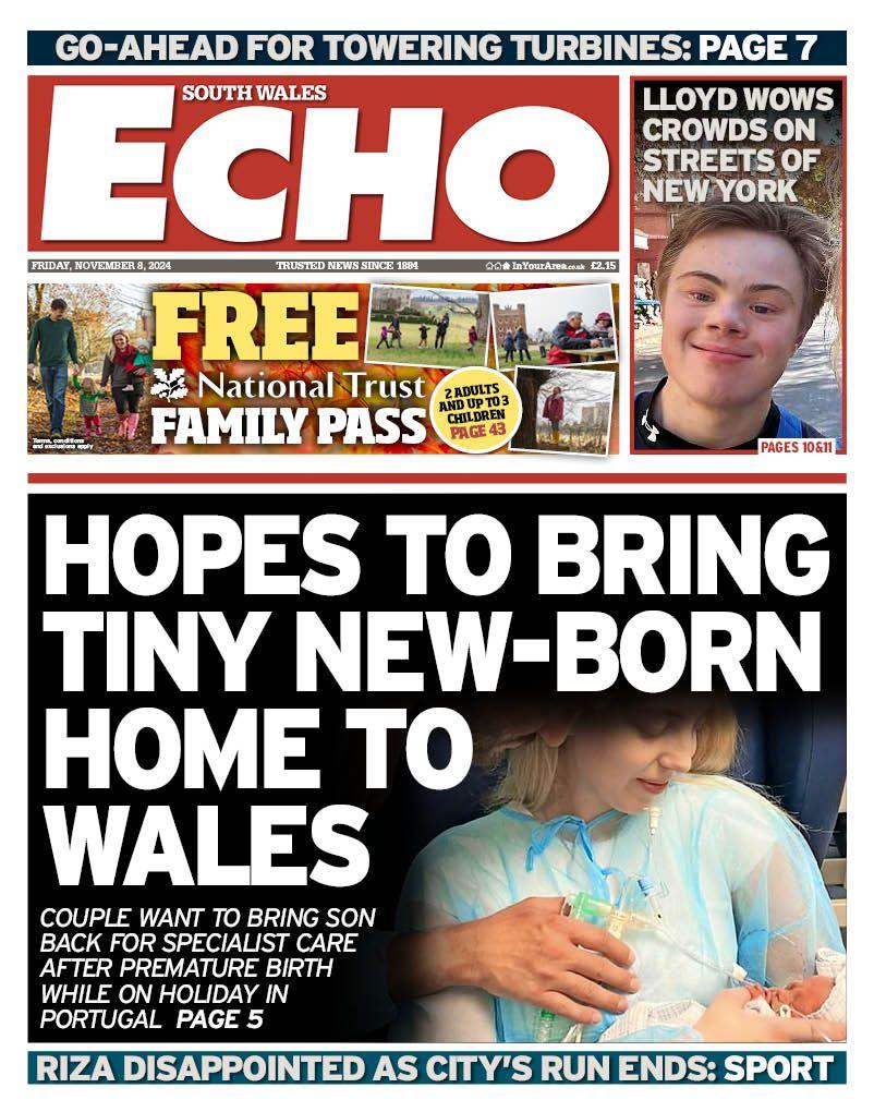 Front page of the South Wales Echo 