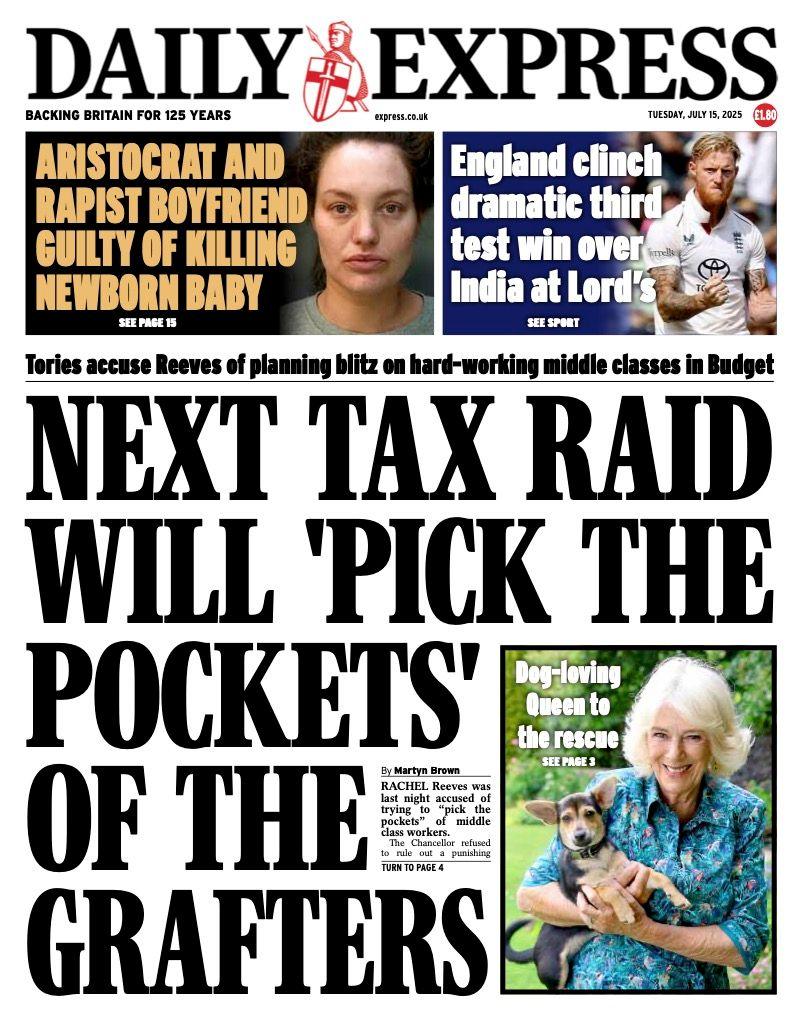 The headline on the front page of the Daily Express reads: "Next tax raid will 'pick the pockets' of the grafters".