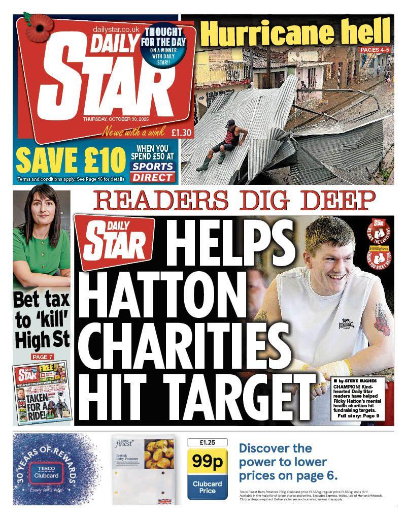 "Daily Star helps Hatton charities hit target" reads the headline on the front page of The Daily Star.