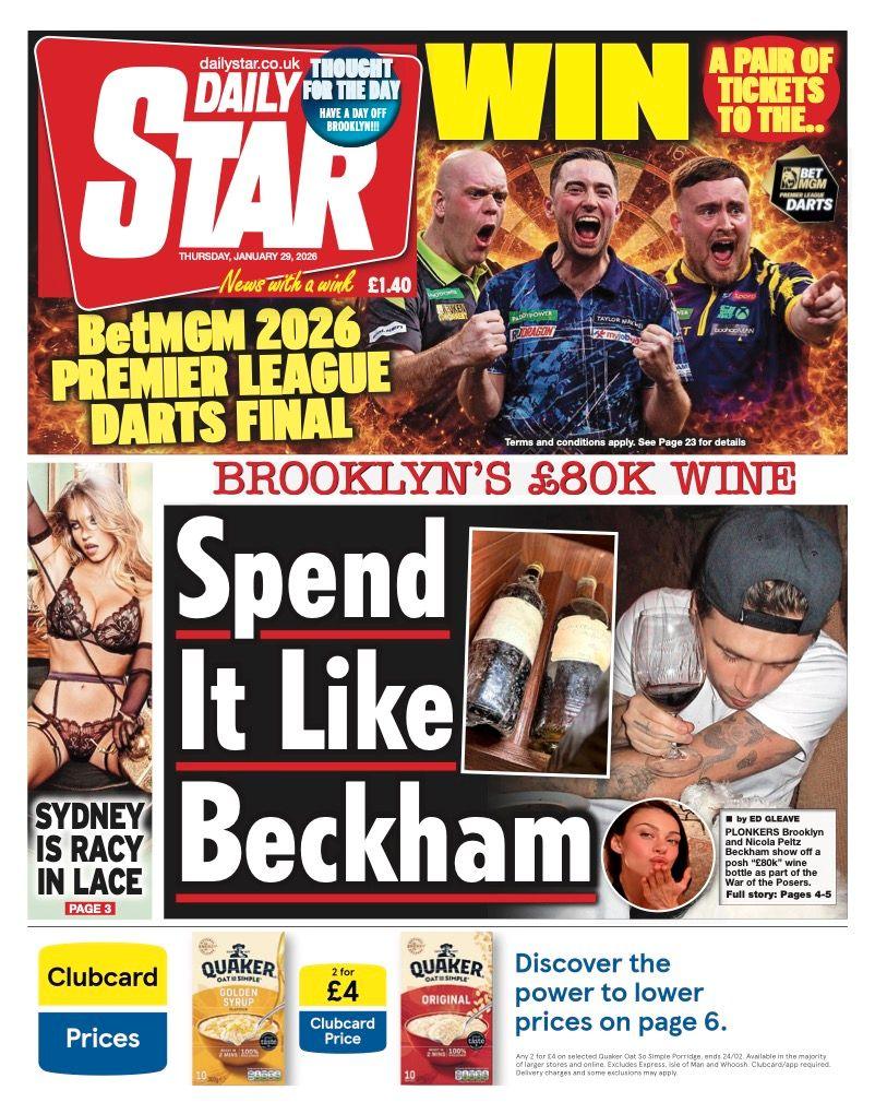 Titulli në faqen e parë të gazetës Star thotë: "Shpenzoni si Beckham".