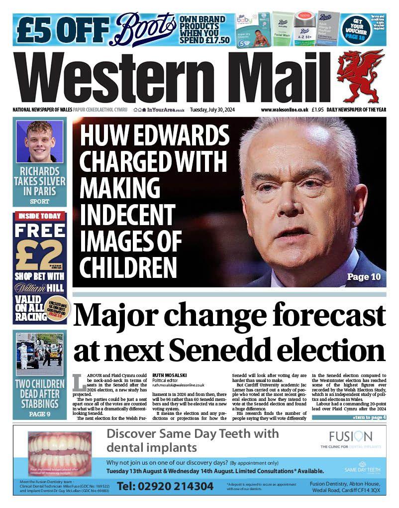 Front page, Western Mail 