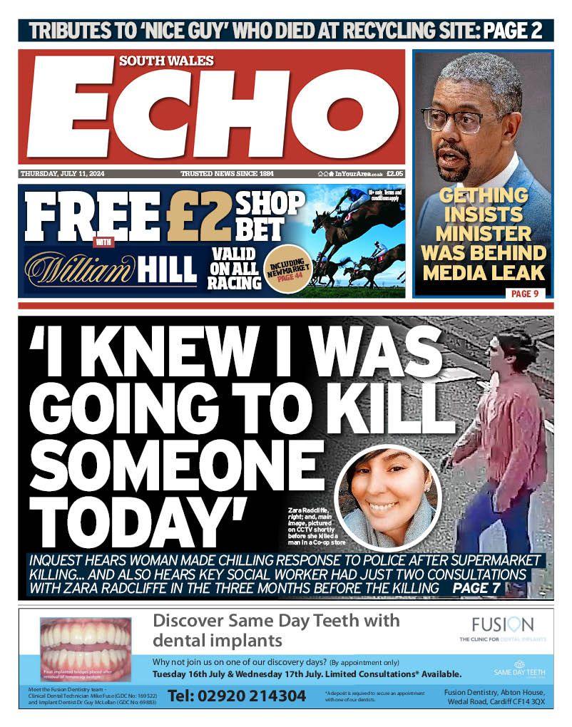 Front page of the South Wales Echo 