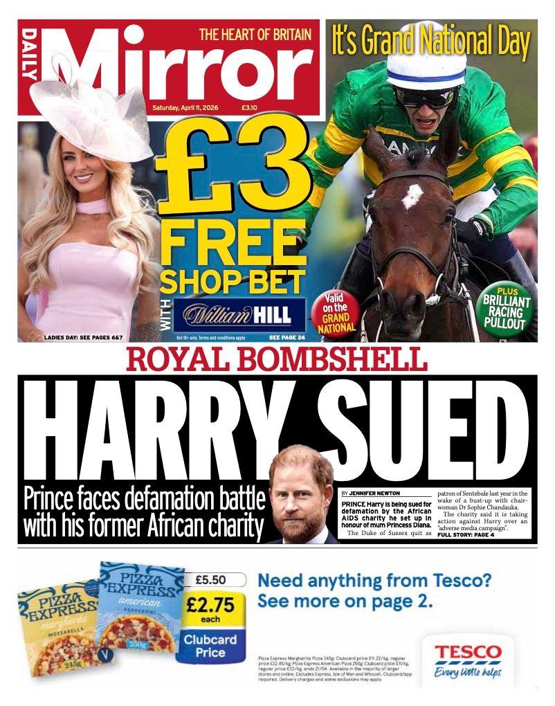 Titulli në faqen e parë të Daily Mirror thotë: "Harry u padit".