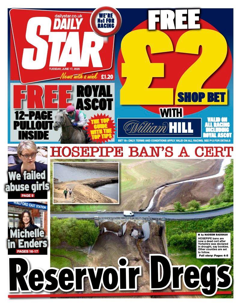 The headline on the front page of the Daily Star reads: "Reservoir dregs".
