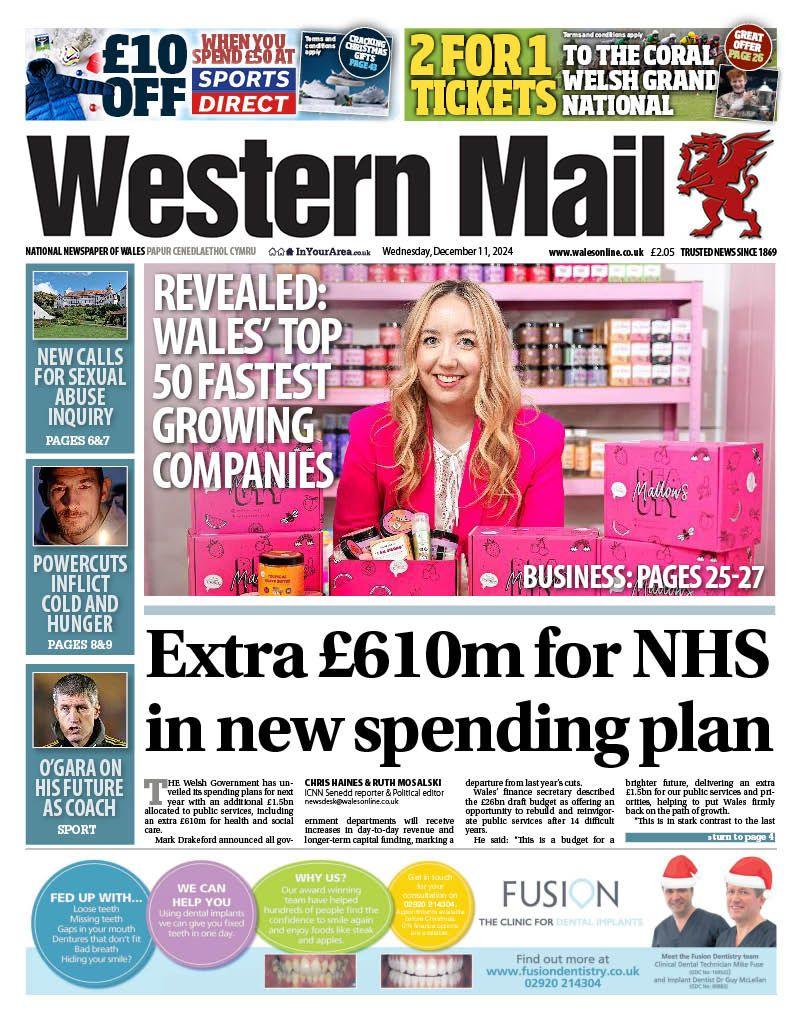 Front page of the Western Mail