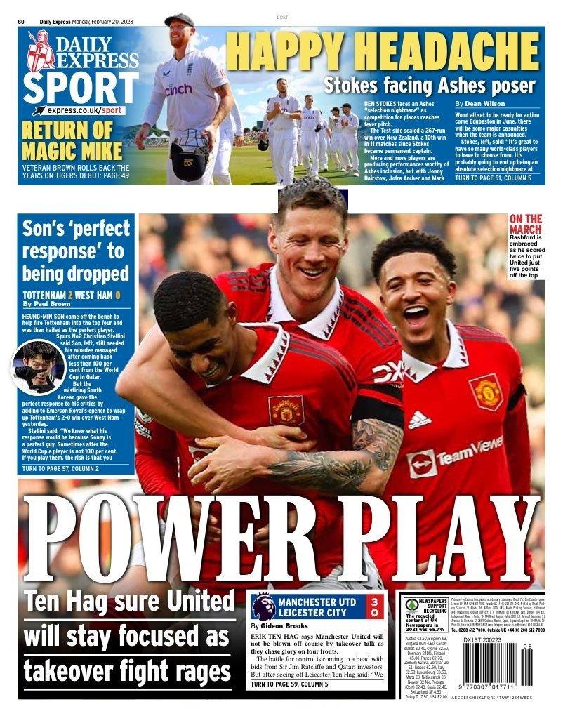 Daily Express back page - Monday Feburary
