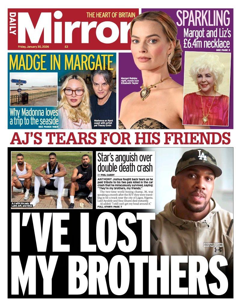 Titulli në faqen e parë të Mirror thotë: “Kam humbur vëllezërit e mi”.