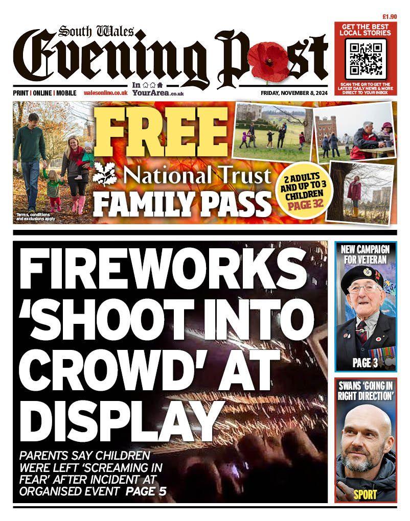 Front page of the South Wales Evening Post 