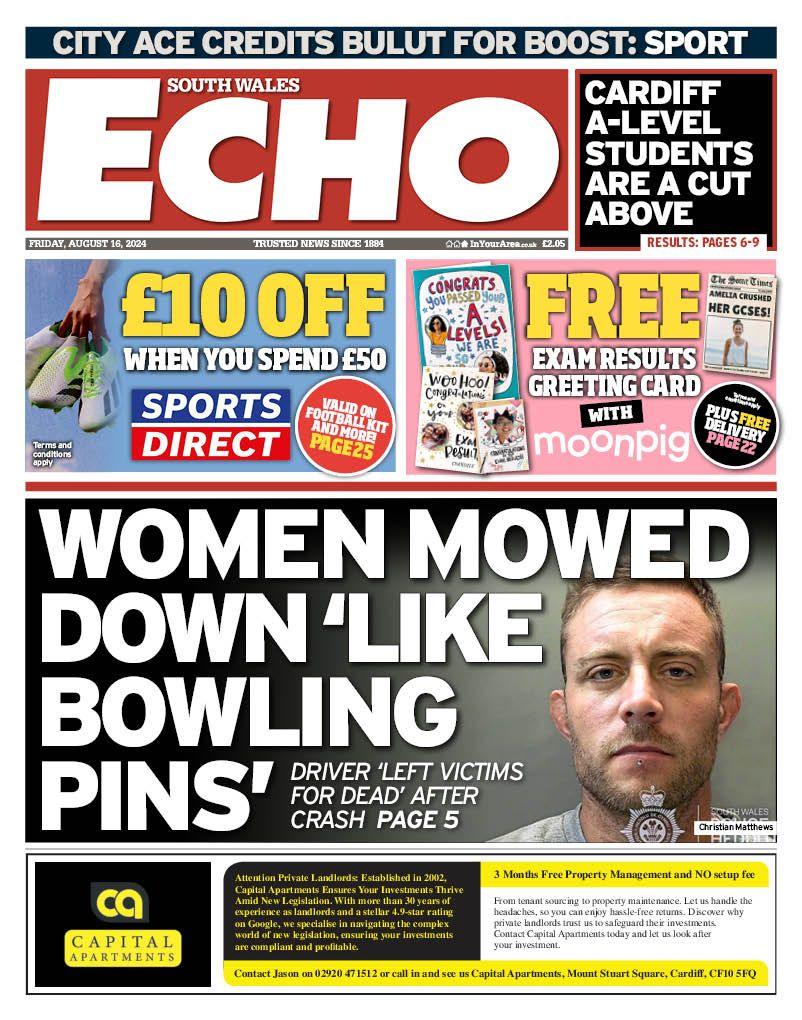 South Wales Echo front page