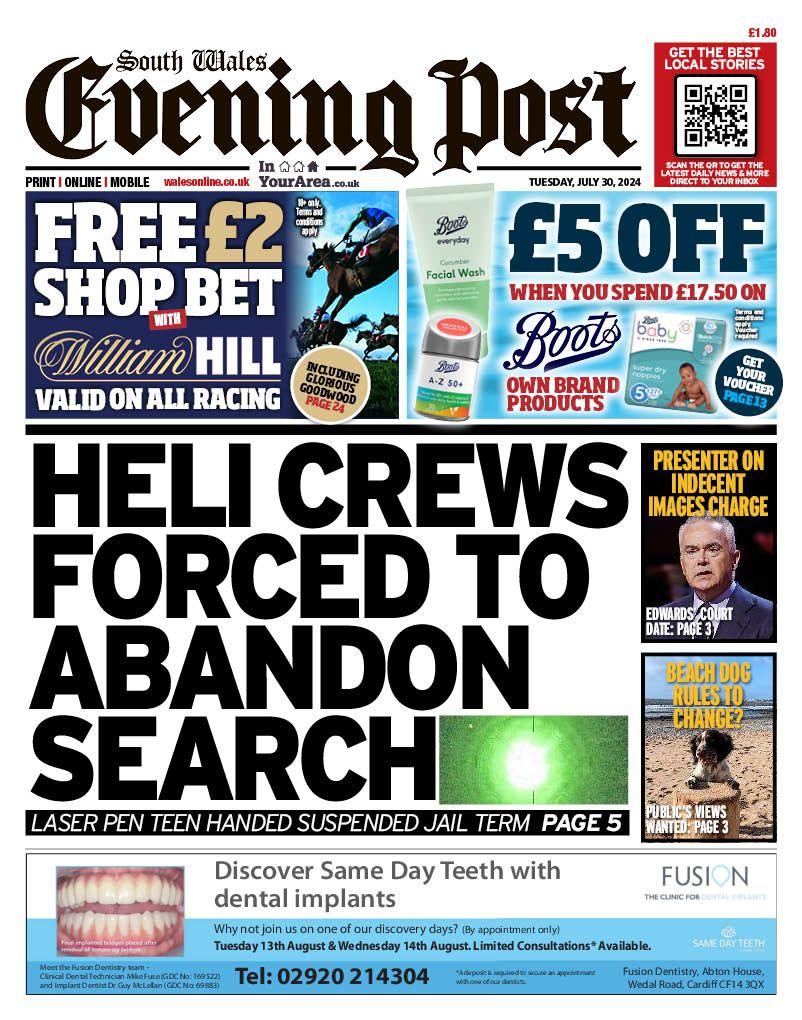 Front page, South Wales Evening Post