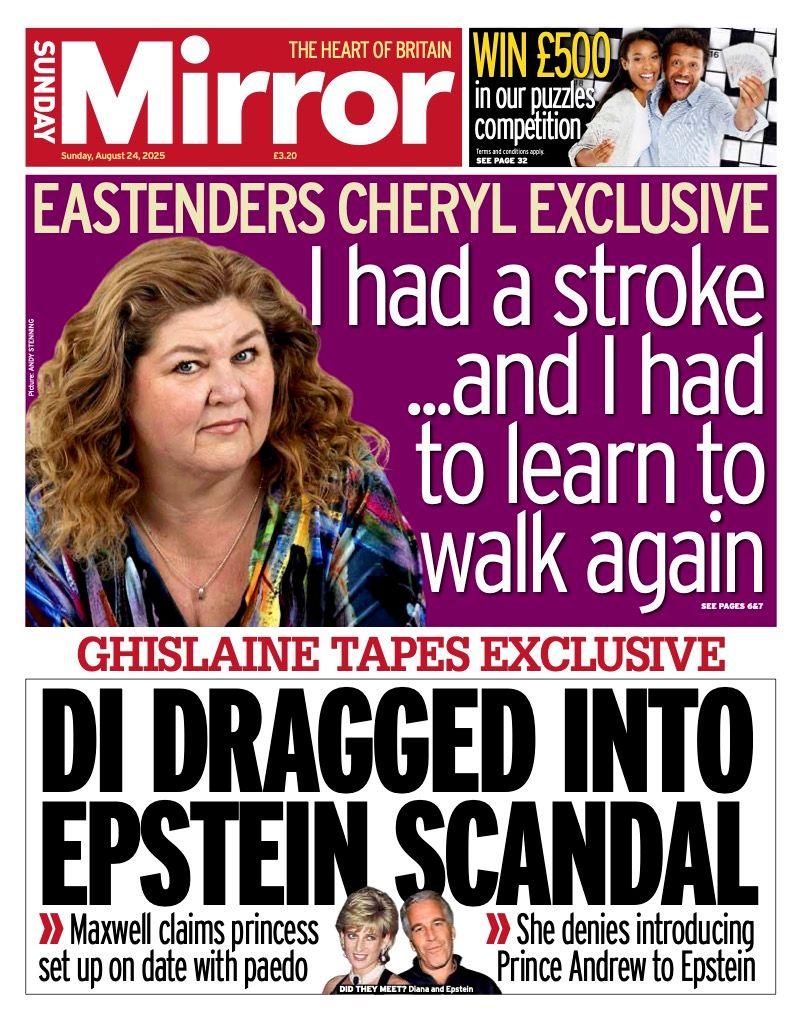 The headline on the front page of the Mirror reads: “Di dragged into Epstein scandal”.